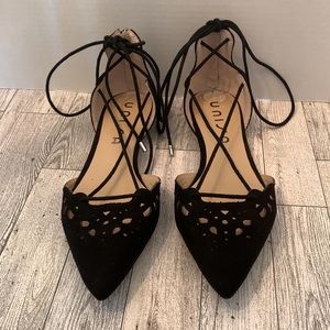 Unisa Black Lace Up Flats,  Perforated front, Size 7.5M